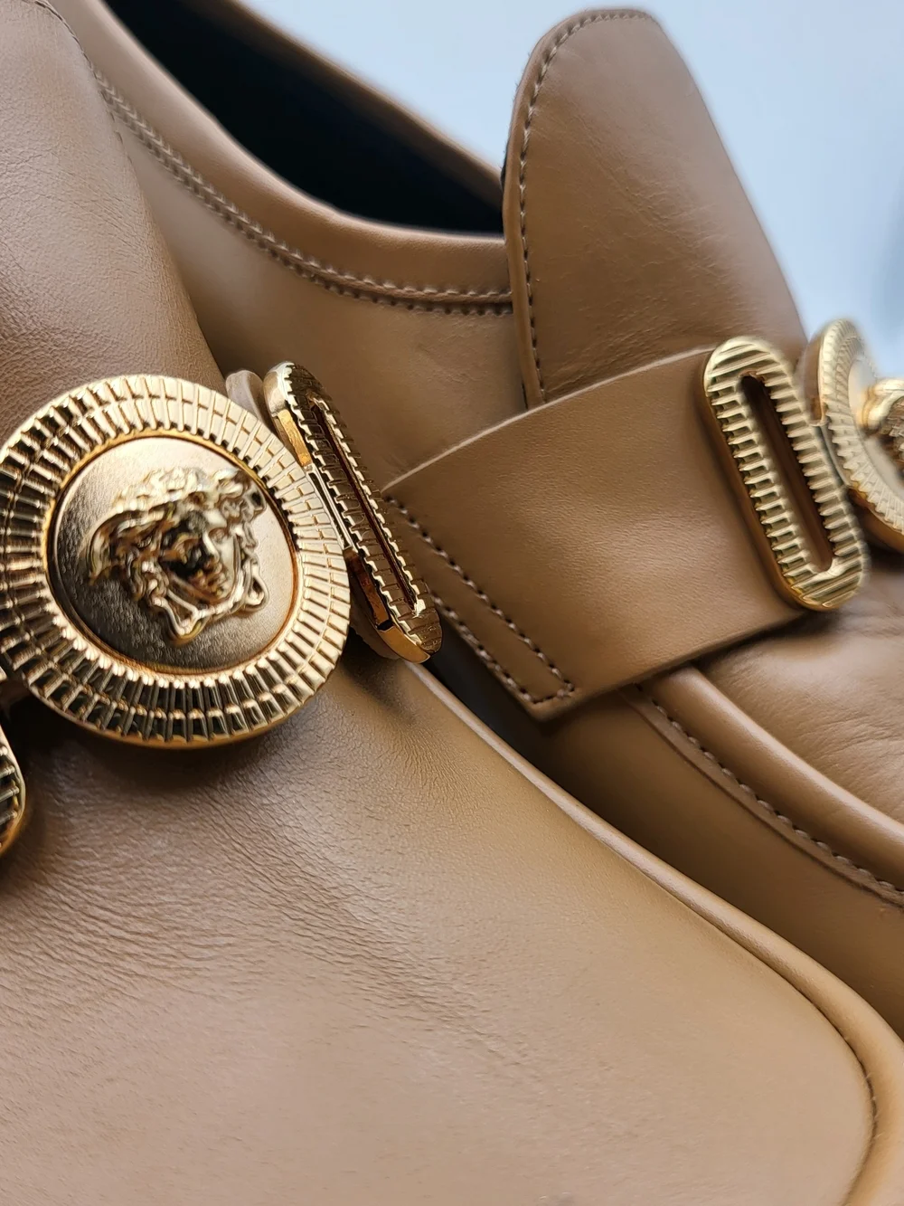 Versace Medusa Biggie Platform Loafers Brown Leather Eu37 Auth w/COA.